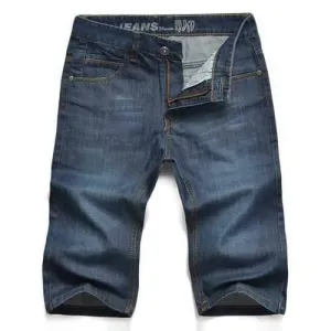 Zipper Fly Graphic Embroidered Straight Leg Jean Shorts - Blue 36