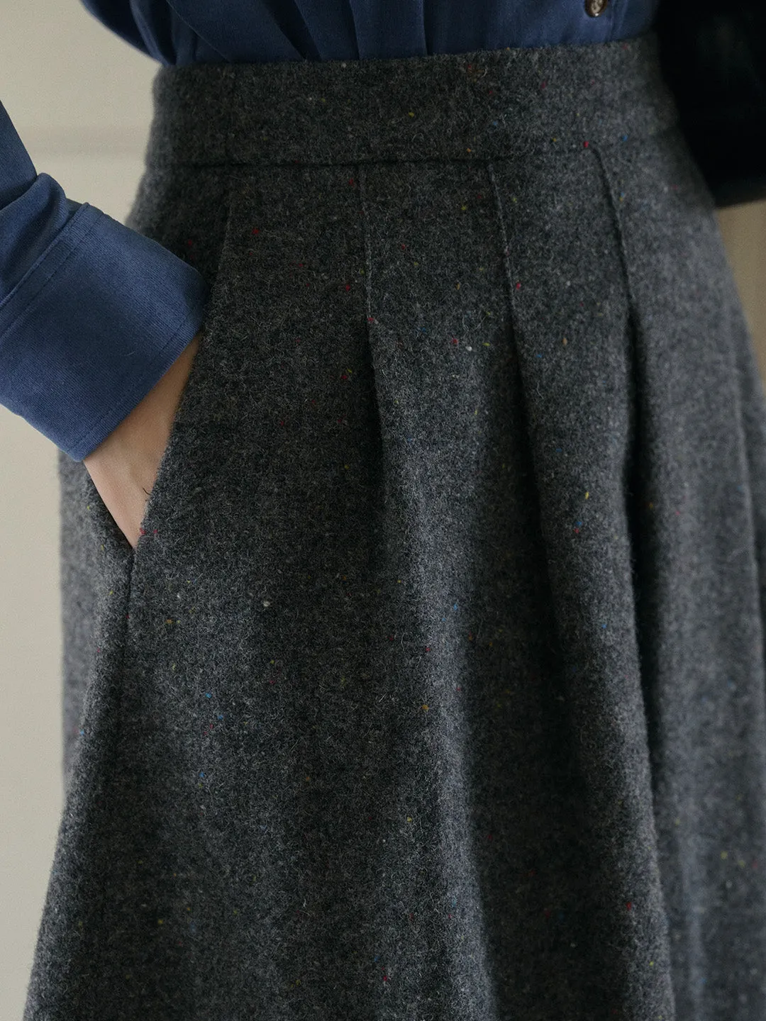 Zoya Yellow Plaid  Wool A-line Pocket Wool Skirt - Yellow